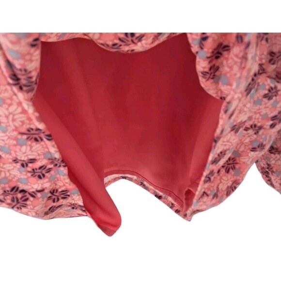 Talbots Top‎ Women's Small Pink Smocked Shoulder Tie Neck Dotted Leaves Ruffle - Picture 6 of 9